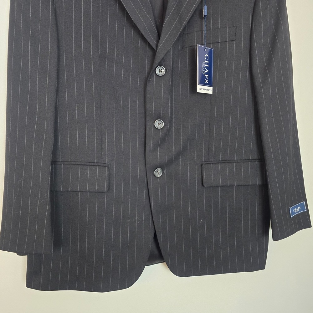 NWT Chaps Mens Wool Pinstripe Blazer 40 Short Black Business Suit Jacket - Picture 3 of 12